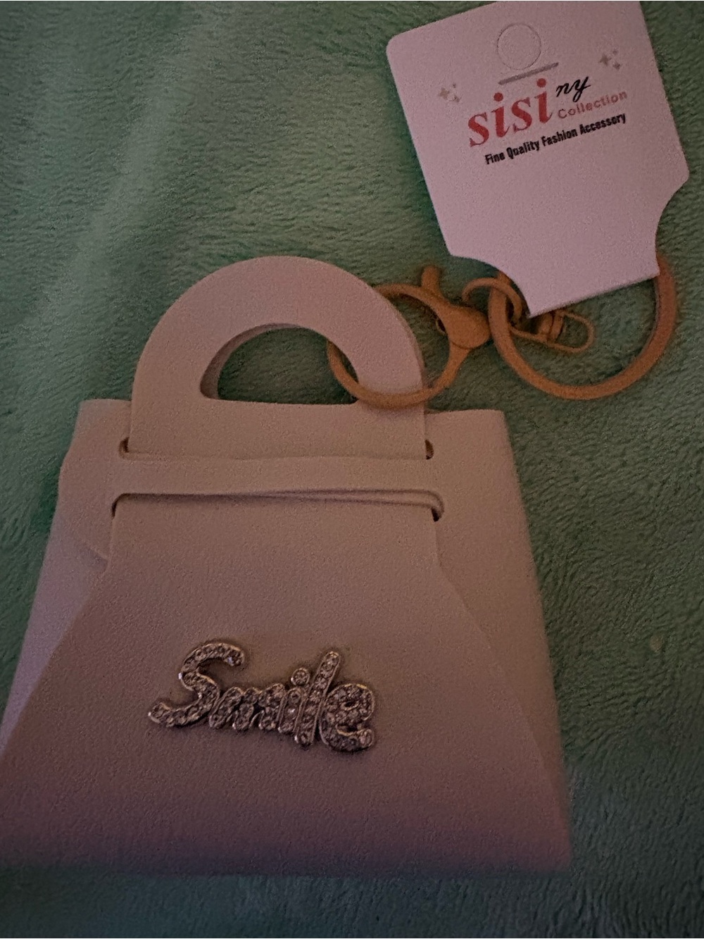 FASHION Key chain bag charm White Mini Handbag Keychain - Smile Crystal Accent